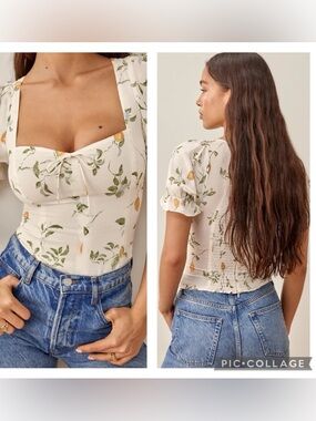 EUC Reformation Puff Sleeve Delevan Smocked Bodice Top in Citron